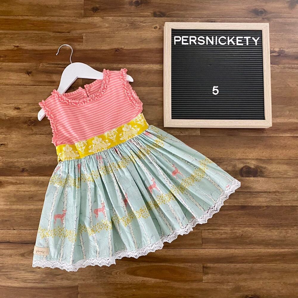 Persnickety Bo Peep Kassidy Tunic Top Deer Pink Yellow Blue Mixed Print Lace 5